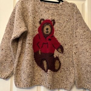 L.L. Bean Speckled Sweater with Bear Design - Brown and Red